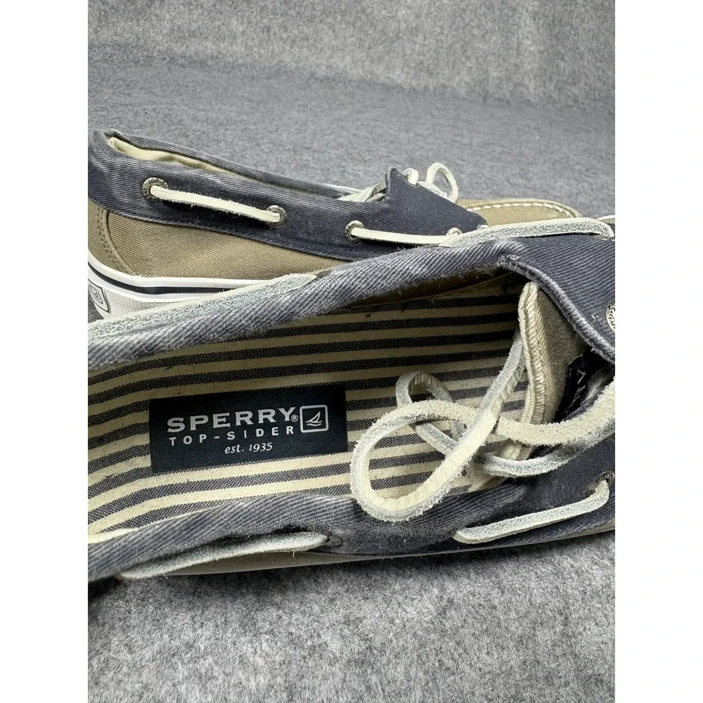 Sperry Top-Sider Bahama Boat Shoes 8.5 M Olive Navy Canvas Nautical Loafers